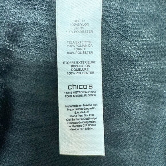 Chicos Burnout Tunic Top Size 2 L 12 Black Lace Sheer 3/4 Sleeves Nylon Poly - Picture 4 of 10